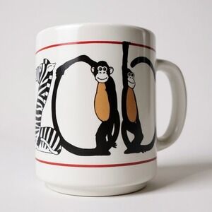 K&M Vintage 1983 I Heart Zoo Mug White Ceramic Monkey Zebra Graphic
